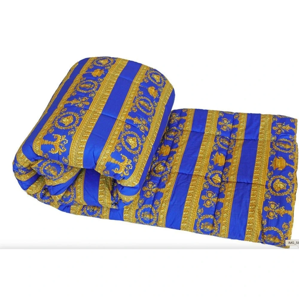 Versace Barocco Reversible Comforter Blue Black Gold Medusa Made in Italy NEW